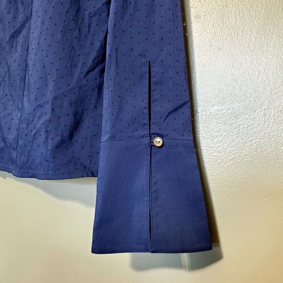 Due Per Due Shirt Women's Size 6 Navy Blue Long Sleeve Button Up Dot Business - Picture 6 of 8